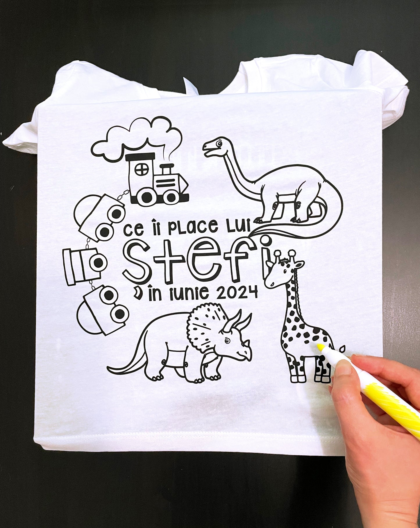 Tricou Personalizat din Bumbac Copii + Set 12 Markere Textile Carioca