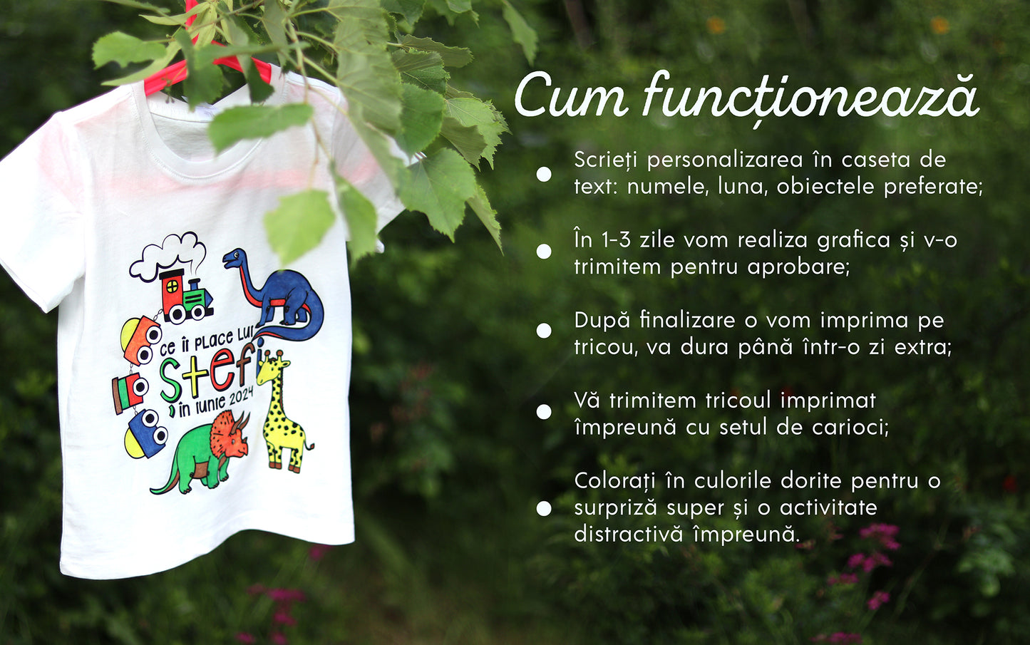 Tricou Personalizat din Bumbac Copii + Set 12 Markere Textile Carioca